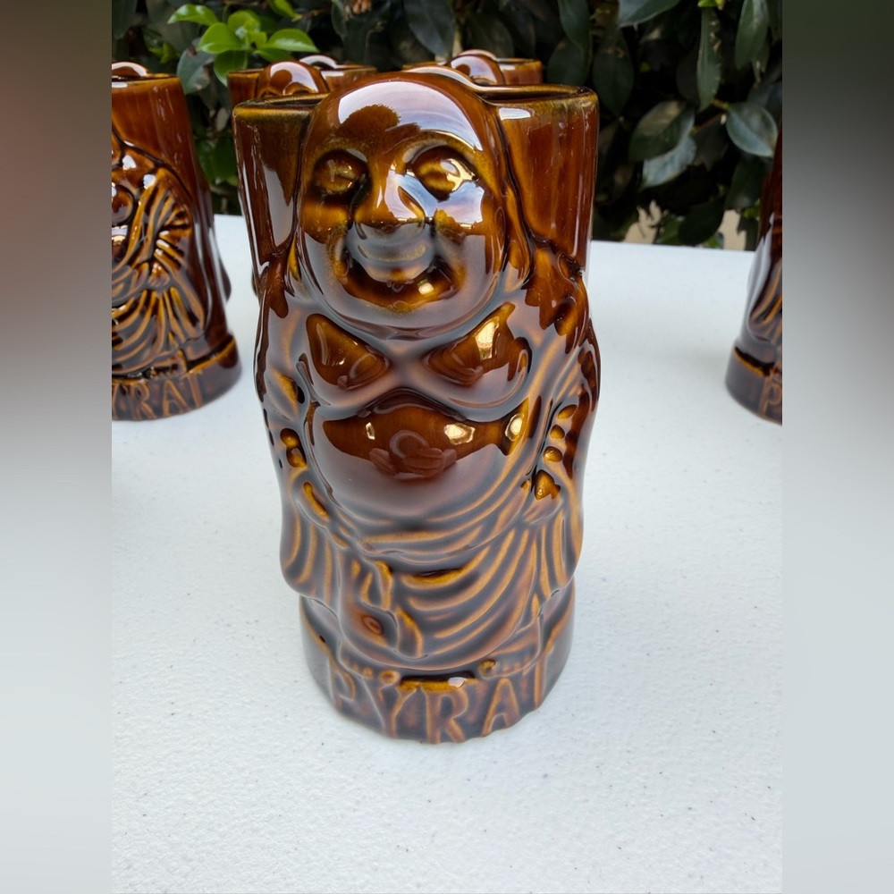 Pyrat Rum Buddha Tiki Mug Set of 8 Ceramic Tumblers 5.5” Excellent Condition - Picture 4 of 7